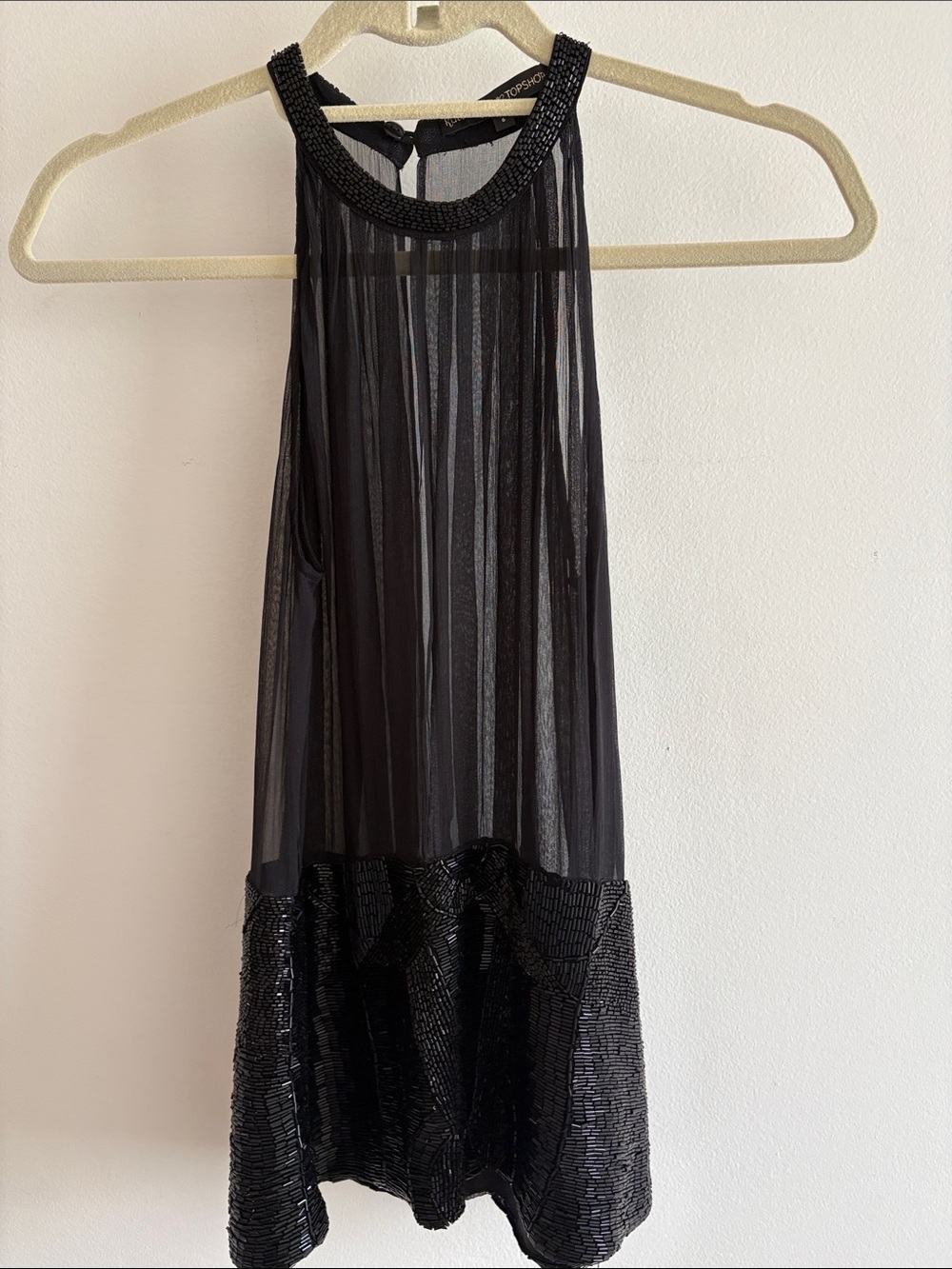 Kate Moss x Topshop Black Beaded Mesh Top